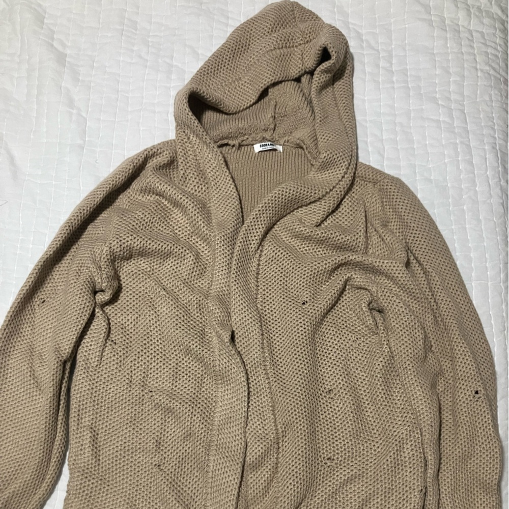 Men's Beige Hooded Cardigan Sweater